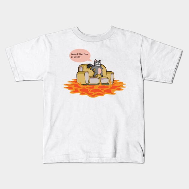 Floor Is Lava T Shirt Funny Cat The Floor Is Lava Shirt Kids T-Shirt by TellingTales